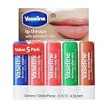 Vaseline Lip Therapy 5-Piece Lips Set Value Pack 0.16 oz. / 4.8g each (1 Original, 2 Rosy, 1 Cocoa, 1 Aloe)