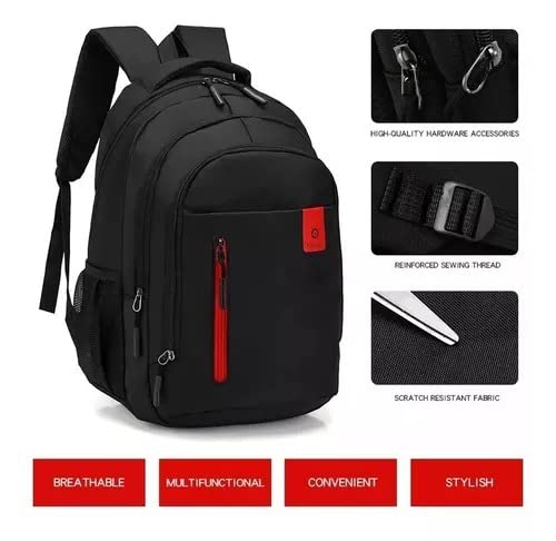 Luke Sports Heavy Duty Notebook Backpack Black and Red Three Front Pockets Two Side Pockets Scratch-Proof Fabric