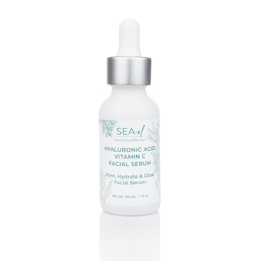 Sea-el Hyaluronic Acid & Vitamin C Facial Serum Drops Firming Hydration & Glow Anti Aging Face Moisturizer - Daily Wrinkle Diminishing Skin Care