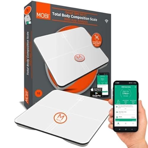 MOBI Smart Wi-Fi Body Composition Scale with App Analysis for Health, Fitness and Diet Tracking. Wireless Weight Scale & Quick on-Phone Analysis