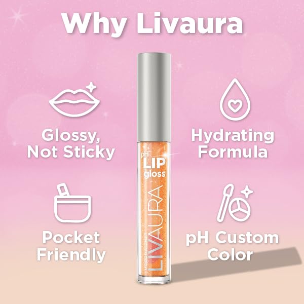 LIVAURA Shimmer Lip Gloss pH Activated, Glitter Lip Gloss for Women, Glossy, Shiny, Sparkly LipGloss, High-Shine Glittery Lipstick, Glimmer Sparkle