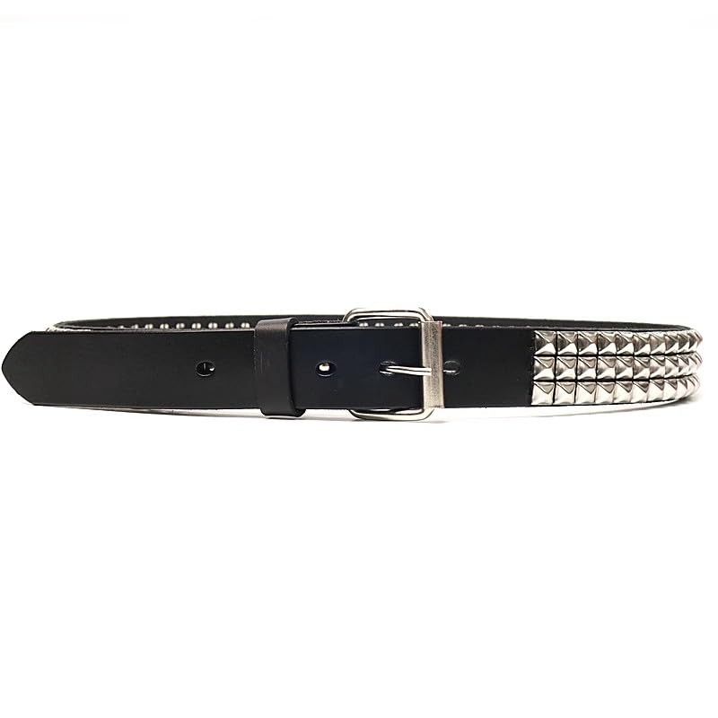 Jassion Vegetable Tanned Cowhide Leather Black Studded Belt- 1 1/4"(3.3cm) - Nickel Pyramid Studs - Punk nail, Goth (XL)