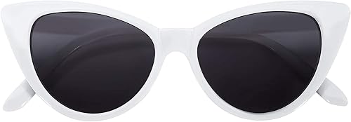 OWL Cat Eye Sunglasses for Women Retro Vintage 1950s - White Frame Smoke Lens