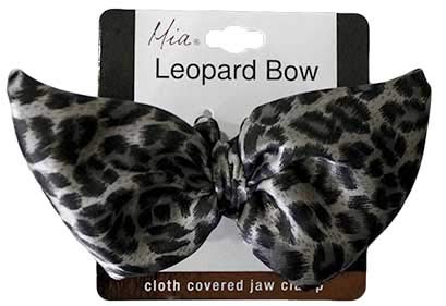 Mia Jaw Clamp, Cloth Covered Hair Clip w/Black + White Leopard Bow, for Women, Girls, Updos, French Twists 1pc