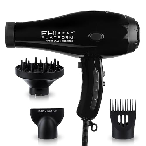 FHI HEAT Platform Nano Power Salon Pro 2000 Tourmaline Ceramic Quick Dry Hair Dryer with 3 Piece Attachment Set (Comb, Concentrator, and Diffuser)