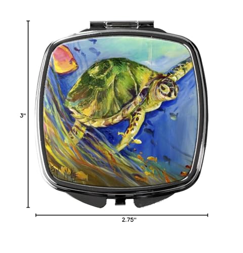Caroline's Treasures JMK1262SCM Loggerhead Sea Turtle Compact Mirror Decorative Travel Makeup Mirror for Women Girls Gifts Pocket Makeup Mirror
