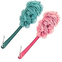 Evmliy 2Pack Back Scrubber for Shower, Loofah Sponge Brush Exfoliating Body, Long Handle Scrub Brush for Shower with Loofah on a Stick for Back Use