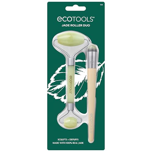 EcoTools Beauty Skin Care Tool Jade Facial Roller and Eye Roller Duo, Face Roller and Massager, Skincare and Sculpting Tool, Reduces Under Eye