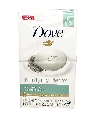 Dove Purifying Detox with Green Clay Bar Soap, 3.75 oz, Pack of 6