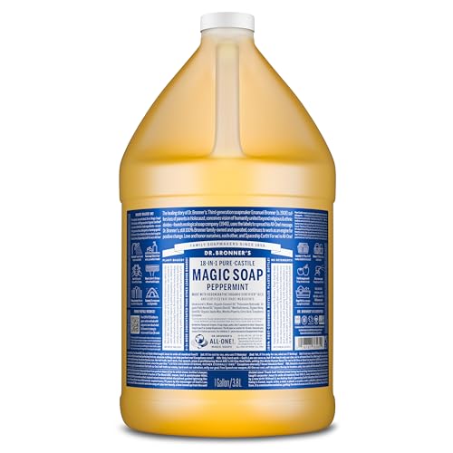 Dr. Bronner's Pure-Castile Magic Soap Liquid (Peppermint, 1 Gallon) - Made with Regenerative Organic Certified Oils - For Face, Hair, Laundry, Dishes