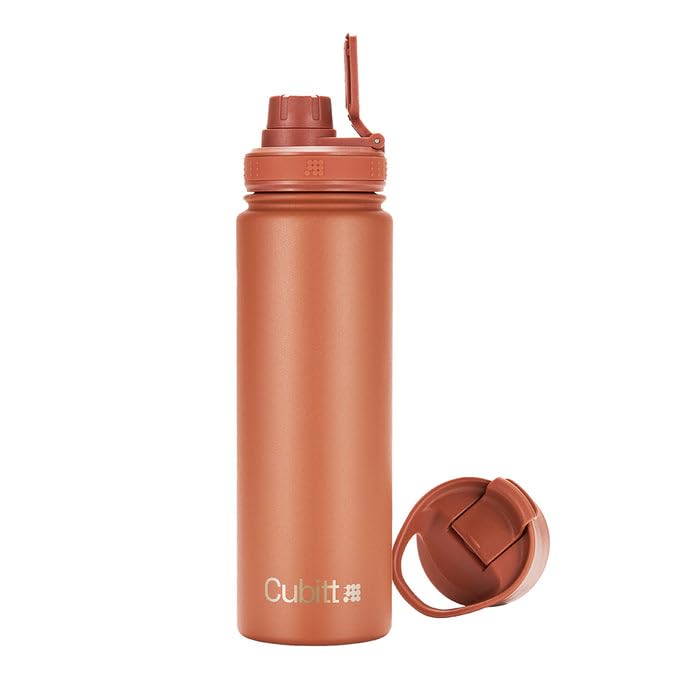 Cubitt Hydro Bottle 24 oz - Insulated Steel, 2 Leak-Proof Lids, Cold 24h/Hot 12h - Terracotta