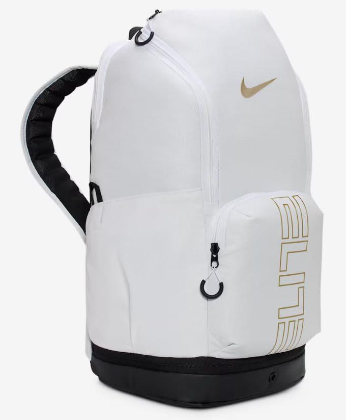 Nike Varsity Elite Backpack (32L), White/Black/Metallic Gold, One Size