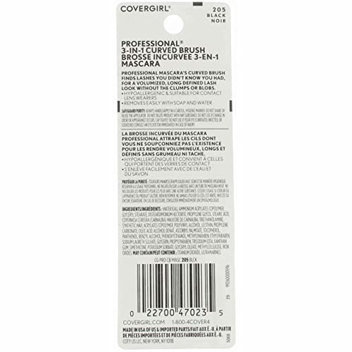 CoverGirl Professional 3 in 1 Curved Brush Black 205 Mascara -- 3 per case.