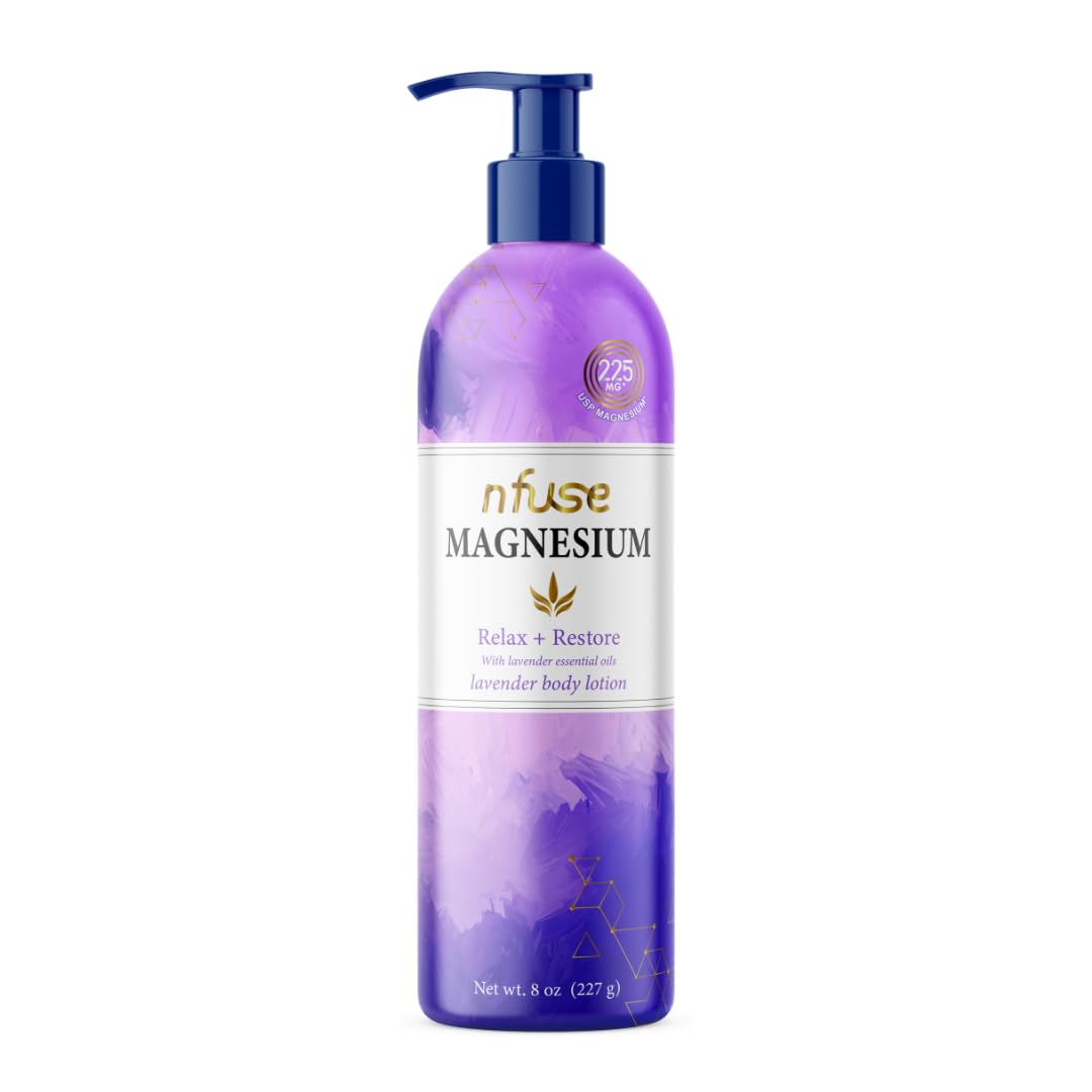 nfuse Magnesium Lotion - 225 mg USP Magnesium Chloride, Lavender Essential Oils, Fast Absorbing, Calming, Stress Relief & Muscle Relaxation - Natural