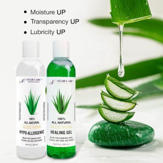 STAR CARE 100% All Natural Aloe Vera Gel (8oz) Multi-Use Soothing & Hydrating Gel for Face, Body, and Hair - Cooling After Sun Relief for Dry