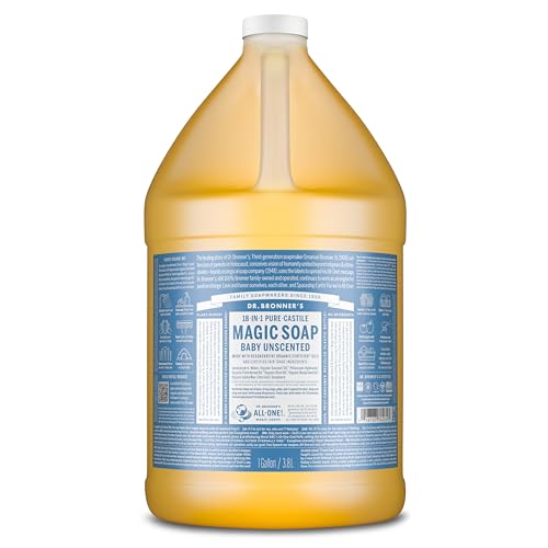 Dr. Bronner's Pure-Castile Magic Soap Liquid (Baby Unscented, 1 Gallon) - Made with Regenerative Organic Certified Oils- For Sensitive Skin, Babies