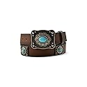 ARIAT Western Womens Belt Leather Square Conchos Turquoise Stones Brown, Large