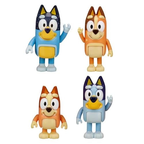Bluey Family 4-Pack Figures – Bluey, Bingo, Mum & Dad, Poseable Collectible Toys for Kids, Cake Toppers, Gift for Toddlers Ages 3+