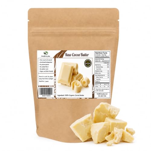 1 Lb Ecuadorian Cocoa (Cacao) Butter - Pure, Raw and Unprocessed - Use for Lotion, Cream, Lip Balm, Oil Stick or Body Butter - NON-GMO, Vegan