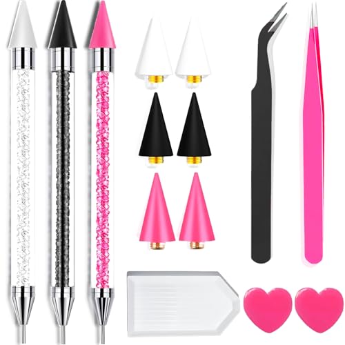 14 Pcs Rhinestone Picker Tool - 3 Pcs Dual-head Pens with 6 Wax Tips, Useful Clay, Precision Curved and Straight Tweezers Kit for Picking Up Nail Art Beauty and Personal Care Yaoociy Default Title