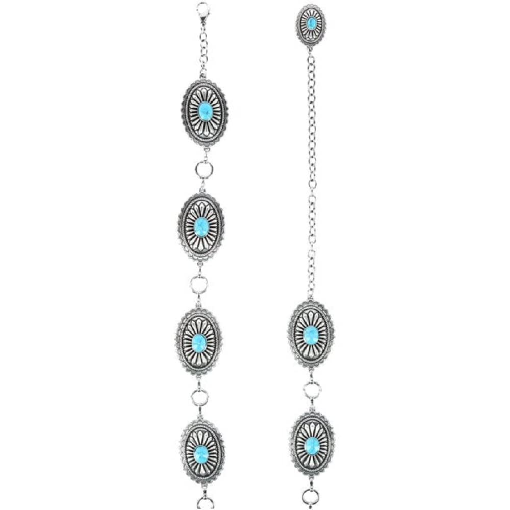 ARIAT Women's Center Stone Concho Lobster Claw Clasp Belt, Silver/Turq, X-Large