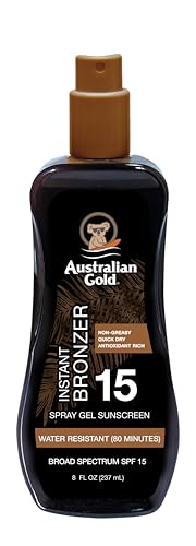 Australian Gold Spray Gel Sunscreen with Instant Bronzer SPF 15, 8 Ounce | Moisturize & Hydrate Skin | Broad Spectrum | Water Resistant | Non-Greasy