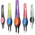 Chumia 5 Pieces Non-Slip Grip Tweezers Slanted Tip Stainless Steel Tweezer Wide Precision Tip Clip Tweezer for Ingrown Hair Eyebrow Shaping Splinter