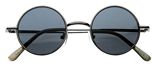 Casual Fashion Small Round Circle Thin Metal Frame Unisex Sunglasses Lennon (Gunmetal, Adult)