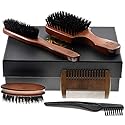 Murai Beard Kit for Men Gift Set Mens Beard Grooming Kit - Military Paddle Hair Brush, Large Handle Beard Brush, Pocket Sized Oval Beard Brush, Wood