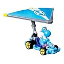 Hot Wheels Mario Kart 1:64 Scale Die-cast Light-Blue Yoshi in Pipe Frame Kart with Super Glider