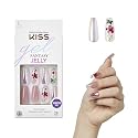 KISS Gel Fantasy Press On Nails, Nail glue included, 'Jelly Cookie', Pink, Long Size, Coffin Shape, Includes 28 Nails, 2g glue, 1 Manicure Stick, 1 Beauty & Personal Care KISS