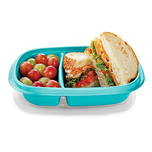 2 Sets of Rubbermaid TakeAlongs On the Go Food Storage and Meal Prep Containers, 3.7 Cup Divided Rectangle, 3-Pack, Teal Splash