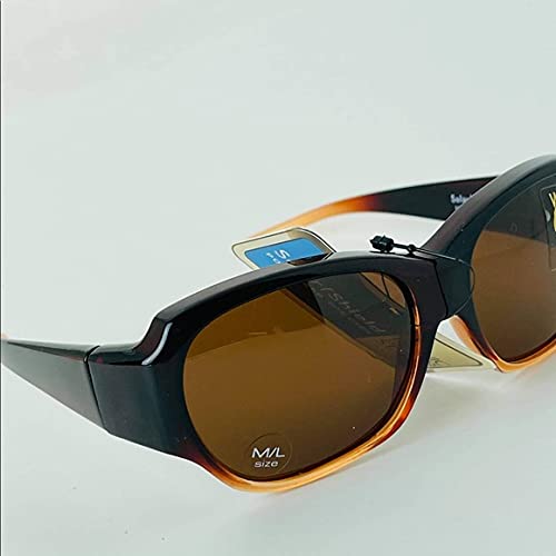 Solar shield Fits over Sunglasses for Women FO-038 Oval, Brown frame, Polarized Amber lenses Medium, 60 mm, FO-038 CAR AMB