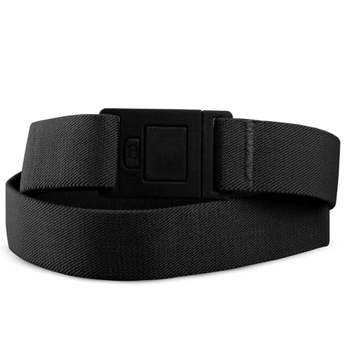 BELTAWAY Easily Adjustable Elastic Flat Buckle No Show Belts for Women - Stretch, Low Profile Design, Soft - Ideal for Jeans, Pants BLACK