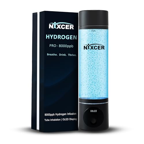 Nixcer Hydrogen Pro Water Bottle - 8000PPB H2, SPE/PEM, OLED Display, Dual Mode (5/10 Min), USB-C Rechargeable - Portable Hydrogen Generator