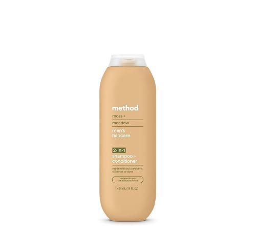 Method Men 2-in-1 Shampoo and Conditioner, Moss + Meadow - Cleans and Conditions with Argan and Jojoba Oil - Made without Parabens - 14 oz