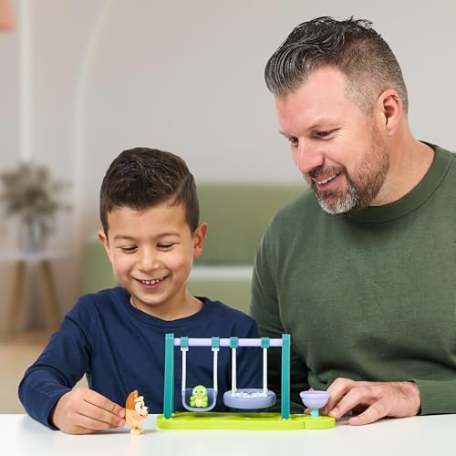 Bluey Mini Playsets, Turtleboy Playground Playset, Includes Articulated Wide-Eyed Bingo Figure and Turtleboy, Swing & Spin Together on The Playground