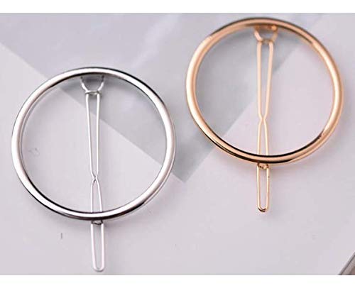 LASSUM 2 Pcs Minimalist Dainty Hollow Geometric Round Circle Metal Hairpin Hair Clip for Women and Girls on any Occasion (Gold & Silver)