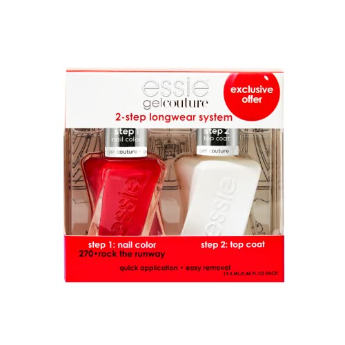 Essie Gel Couture Longwear Nail Polish + Top Coat Kit, Scarlet Red Nail Polish, Rock The Runway + Top Coat, Gifts For Women And Men, 0.46Oz Each Beauty & Personal Care essie