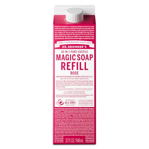 Dr. Bronner's Magic Soap-Pure-Castile Liquid Soap Refill (Rose 32 ounce, 1-Pack)-Regenerative Organic Certified Oils, For Body, Hair, Laundry, Pets