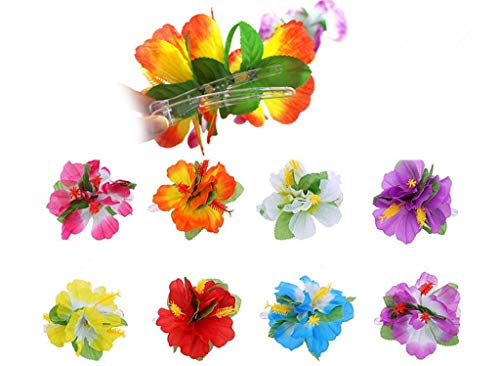 ALIMITOPIA Hawaiian Flower Hair Clip, 8pcs, Medium Size, Fabric Artificial Tropical Flower Hairpin Barrette, Hair Accessories for Luau Beach Party