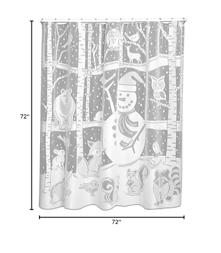 Heritage Lace Snowman Shower Curtain, 72" Wide x 72" Drop, White