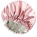 Amamba Shower Caps,100% Real Satin Lined Shower Cap,Extra Large Shower Cap for Women Reusable Waterproof,Adjustable Size&Long Hair Bath Caps?Pink?