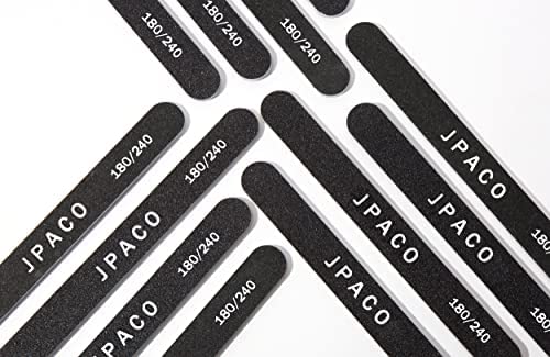 12-Pack Professional Nail Files: Double-Sided Emery Boards for Natural, Acrylic, Poly, and Gel Nails - Washable Black Manicure Tools Set by JPACO