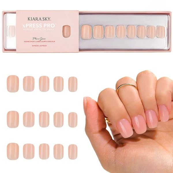 Kiara Sky Press On Nails | XPRESS PRO 100% Acrylic Nails | 30-Piece Kit Includes Nail Glue, Cuticle Pusher, File & Prep Pad | Square Short - Plane Beauty & Personal Care KIARA SKY