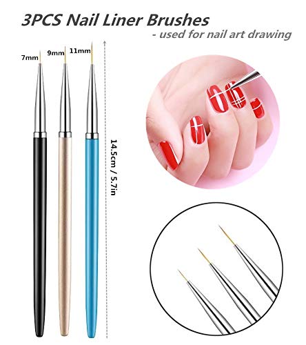 10 Pcs Gel Nail Brush Set, 7 Pcs UV Gel Nail Painting Brushes with 3 Pcs Nail Art Liner Brushes, Nail Art Brush Nail Painting Brush Pen Set