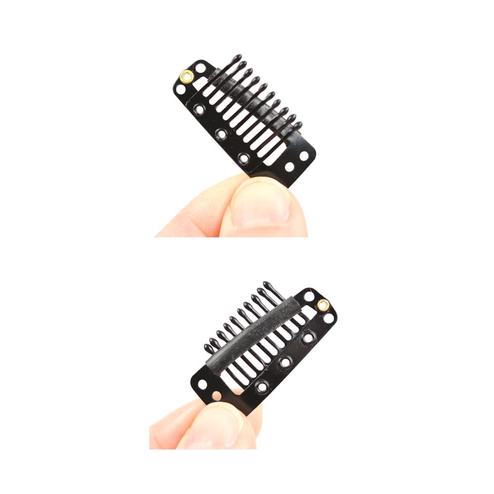 YANTAISIYU 24 Pcs/lot 36mm 10-teeth Metal Wig Clips with Rubber Snap Clips for Wig Hairpiece Hair Extension Accessories(Black)