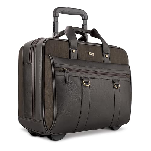 Solo New York Macdougal Rolling Laptop Bag. Rolling Briefcase for Women and Men. Fits Up to 17.3 Inch Laptop - Espresso, Olive Green, 14" x 17.8" x