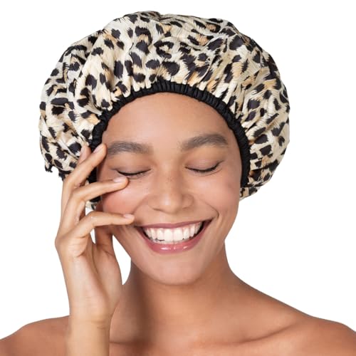 Betty Dain Reusable Nylon Bath & Shower Cap, Reversible Oversized Waterproof Shower Caps Large Designed for all Hair Lengths w Terry Lining & Elastic