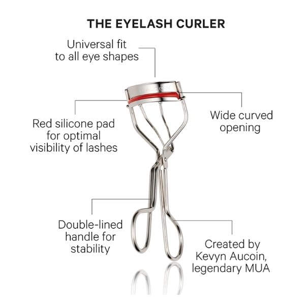 Kevyn Aucoin The Eyelash Curler: Easy use. Long-lasting curl of lashes effect. Wide opening. Stainless steel with two red lash cushions. Pro makeup